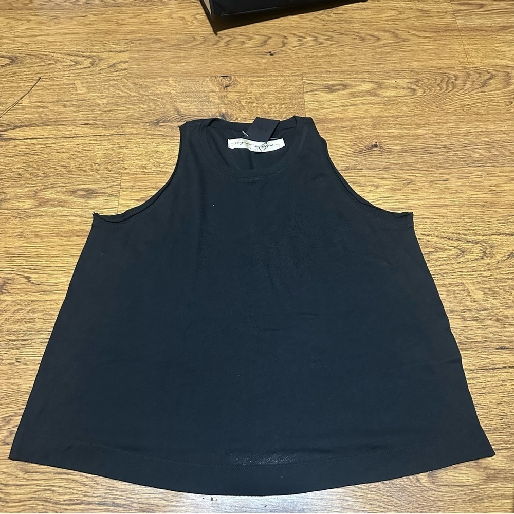Raquel Allegra Black Sleeveless Top size 2 cotton blend back raw hem basic